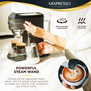 Mixpresso 119619 Automatic Espresso Machine with Milk Frother 15-Bar, 37-Oz Coffee Maker, Titanium