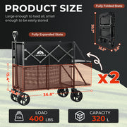 RoveStep Double Decker Folding Garden Wagon, 320L Dual-Level Capacity, 400 lb Load, Heavy-Duty Steel Frame, Collapsible with 360 Swivel Wheels and Brake, Big Wheels, Double Extended Tailgate