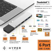 Sanho Hyper NET 6-in-2 USB-C Docking Station, 4K30Hz HDMI, Gigabit Ethernet, 40Gbps Data Transfer, 100W Power Delivery, Aluminum, Silver, GN28N-SILVER