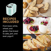 Elite Gourmet Programmable Bread Maker, 2 lb Capacity, 19 Preset Functions, Nonstick Pan, Mint, EBM8103M