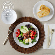 Corelle Hushed Lines 12-Piece Dinnerware Set, Durable Triple-Layer Vitrelle Glass, Oat Beige, Service for 4, 3606AB