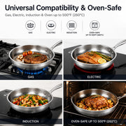 Titanium Pro Pan Frying Pan, Pure Titanium Hammered Surface, Scratch-Resistant, Ergonomic Handle, Lid Included