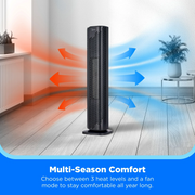 Midea MSHC30TD5BBV Ceramic Tower Space Heater, 30-Inch, Electric, Black, Remote Control, Digital Touch, 3 Heat Settings, Eco Mode, Adjustable Thermostat, 24-Hour Timer, 70 Oscillation