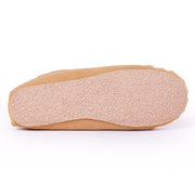Minnetonka Cally Women's Slipper, Cinnamon Suede, Faux Fur Lined, Moccasin Toe, Leather Tie, Thin Rubber Outsole, Size 9