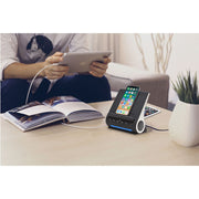 Azpen DockAll D115 Wireless Charging Station, 15W Fast Qi Charger, Bluetooth 4.0 Speakers, Built-In Microphone, Dual USB Ports, Upright Docking, Black