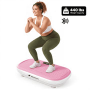 MERACH Full Body Vibration Plate, 440 lbs Capacity, Pink, Silicone Pedals, Bluetooth Sync, 200 Watts