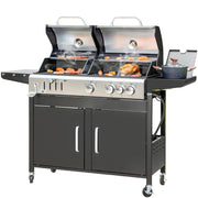 Alpha Joy Dual Fuel Gas and Charcoal Grill Combo with 3 Burners and Side Burner - Large Cooking Area