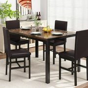 LTTROMAT 5 Piece Dining Table Set Modern Faux Marble Tabletop and 4 PU Leather Upholstered Chairs, Small Dining Set for Bar Dining Room Breakfast Nook, Brown