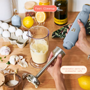 Made By Gather 19421 Beautiful Cordless Immersion Blender with 7.5-Inch Stainless Steel Arm, 2-Cup Chopper, Whisk Attachment, 24oz Measuring Cup, White Icing