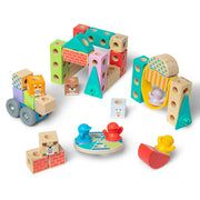 Melissa & Doug 50279 Town Snap and Play, Mix and Match Connectable Wooden Building Blocks Play Set Toy