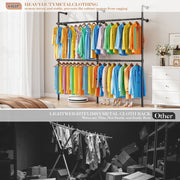 Forthcan Expandable Pipe Clothes Rack, Wall Mounted Industrial Carbon Steel Closet Rods with 4 Adjustable Hanging Bars, Black