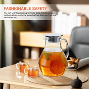 TINANA Glass Water Pitcher with Lid, 50oz Heat-Resistant Borosilicate Glass Drink Pitcher, Wide Mouth, Clear, Removable Stainless Steel Strainer WGS-7