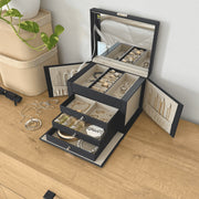 Hives & Honey Adult Black Demi Locking Jewelry Case, 3-Drawer Organizer with Mirror - Versatile Compartments