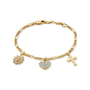 Brilliance Fine Jewelry 14K Gold Plated Sterling Silver Children's Figaro Bracelet with Genuine Austrian Crystal Charms, Yellow, 5.5 in