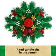 LEGO Christmas Table Decoration, 433-Piece Holiday Centerpiece with Red Candle, Red Berries, Golden Stars, Green Foliage, Ages 12+