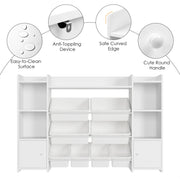 Homfa FPB-235 2 Door White Kids Toy Organization Cubby Bookcase With 8 Bin