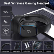 AYEDLOE Wireless Gaming Headset, 2.4GHz and Bluetooth 5.3, Noise-Canceling Mic, 7.1 Surround Sound, 70H Battery Life, RGB Lights, Foldable, Black