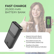 Liquipel Powertek 20,000mAh Portable Charger PD Power Bank with USB-C, Black