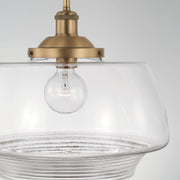 Capital Lighting Miller Pendant Light Fixture, 1-Light, Aged Brass Finish, Clear Ribbed Glass Shade, 12in High, 15in Wide, 342211AD