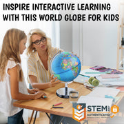 USA Toyz Educational Globe with LED Constellation Light, 9 Inch Diameter, 13.5 Inch Tall, Chromed Steel Stand, JQKG01