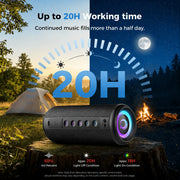 Cillso Portable Bluetooth Speaker, Bluetooth 5.4, IPX7 Waterproof, RGB Party Lights, 20W Stereo Sound, 20H Playtime, TWS Pairing, Black