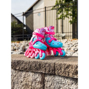 Roller Derby Switch Combo Adjustable Skates, 2-in-1 Training and Inline, Pink, Medium 13-3, with Protective Gear W174GM