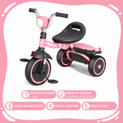 XJD 5-in-1 Toddler Bike with Adjustable Seat and Handlebar, Steel Frame, Pink, Ages 2-5 Years, HM-818