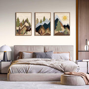 TOARTi Mountain Pine Tree Wall Art Set, Nature Wilderness Illustration, Mid Century Modern Framed Canvas, Woodcut Forest Painting, 16x24 in, Pack of 3
