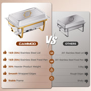 CAMMOO 4 Pack 9QT Gold Stackable Rectangular Chafing Dish Buffet Set, 18/8 Stainless Steel Food Warmers