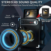 Rybozen Karaoke Machine with 2 Wireless Microphones, Portable Bluetooth 5.1 Speaker, Bass and Treble Adjustment, Disco LED Lights, Remote Control, Adjustable Shoulder Strap, Black, 2 Pieces
