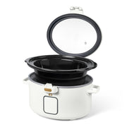 Beautiful 4 Qt Digital Slow Cooker with Hinged Locking Lid, Spill-Proof, Cool-Touch Handles, Dishwasher-Safe, Matte Black and White, 29270