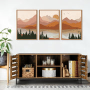 TOARTi Boho Mountain Wall Art, Framed Canvas Painting, 16 x 24 in, Burnt Orange Terracotta Nature Decor, Mid Century Modern Rustic