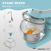 WHALL Stand Mixer - 5.5Qt 12-Speed Tilt-Head Electric Kitchen Mixer with Dough Hook/Wire Whip/Beater, Stainless Steel Bowl (Blue)