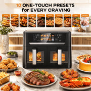 Patbrela 13QT Dual Basket Air Fryer Oven, 1700W, 10-in-1 Digital Touchscreen, Independent Temperature Control, Black, AF310