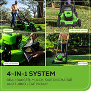Greenworks 40V 20in Brushless Push Lawn Mower, 4.0Ah Battery, LED Headlights, Foldable Aluminum Handles, 4-in-1 Cutting System, MO40L415