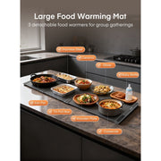 Fohere BWP01 Warming Mat for Food Extra Large 55in x 16in 550W Full-Surface Heating Food Warmer Tray with 7-Level Adjustable Temperature and 4-Hour Timer, Gray