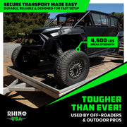 Rhino USA Wheel Chock Tie Down Kit, Heavy-Duty Over-the-Tire Design, Fits Tires Up to 35 in, Includes 4 Tire Ratchet Straps and 8 Wheel Chocks, Black, CHOCKSET