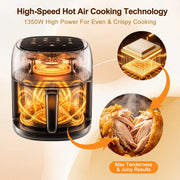 Vaparinckl 5 Quart Air Fryer, 8 Preset Digital Touchscreen, 360 Clear View Window, Nonstick Dishwasher-Safe Basket, 1350W, Black