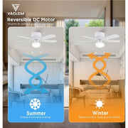 Vagizm TDC-004 42 Inch Flush Mount Traditional Ceiling Fan with Integrated LED Light, Matte White, Pull Chain Control, TDC-004