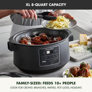 GreenPan 8 Quart Locking Lid Slow Cooker, Healthy Ceramic Nonstick, LED Touch Display, Portable Design, Graphite Blue