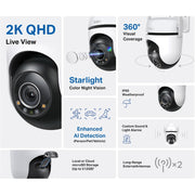 TP-Link C520WS Tapo 2K QHD + Color Night Vision Outdoor Pan/Tilt Wi-Fi Security Camera