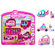 Mattel Barbie Mini BarbieLand 4-Pack Doll and Vehicle Set with 4 Posable 1.5-Inch Dolls and 4 Miniature Vehicles Including DreamCamper, Convertible, Helicopter, Taxi, JGW14