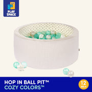 Battat Hop In Ball Pit Cozy Colors Foam, Collapsible Indoor Toddler Ball Pit with 68 Multicolor Crush-Resistant Balls, Gray and Mint