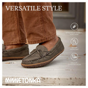 Minnetonka Men's Tie Tread Loafers, Grey Ruff Suede, Slip-On Moccasins with MinnTREAD Rubber Sole, Size 11, 1374099