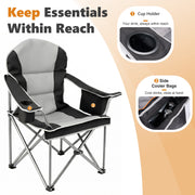 Edx Heavy Duty Camping Chair, 500 lb Capacity, Oversized Extra Wide, Padded High Back with Adjustable Lumbar Support, Folding Steel Frame, Portable Outdoor Chair with Cup Holder, Black Gray