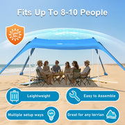 Easierhike 10x10 Beach Tent Sun Shelter, UPF 50+ Sun Protection, Windproof, Water-Resistant, Portable with Carry Bag, Royal Blue