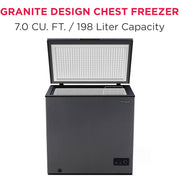 Frigidaire EFRF5013 Chest Freezer, 5.0 Cu. Ft. Capacity, Manual Defrost, External Adjustable Thermostat, Black Granite Finish, Removable Wire Basket