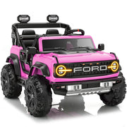 IYofe 24V 2 Seater Ford Bronco Raptor Ride On Car with Remote Control, Bluetooth, Spring Suspension, LED Lights, Pink