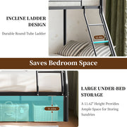 Leumius Twin Over Full Bunk Bed,Heavy Duty Metal Bunk Bed with Ladder & Full-Length Guardrail Black