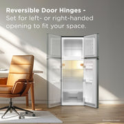 TCL Compact Double Door Refrigerator, 4.7 Cu Ft, Silver, Top Freezer, Reversible Door Hinges, TRM47D5AV